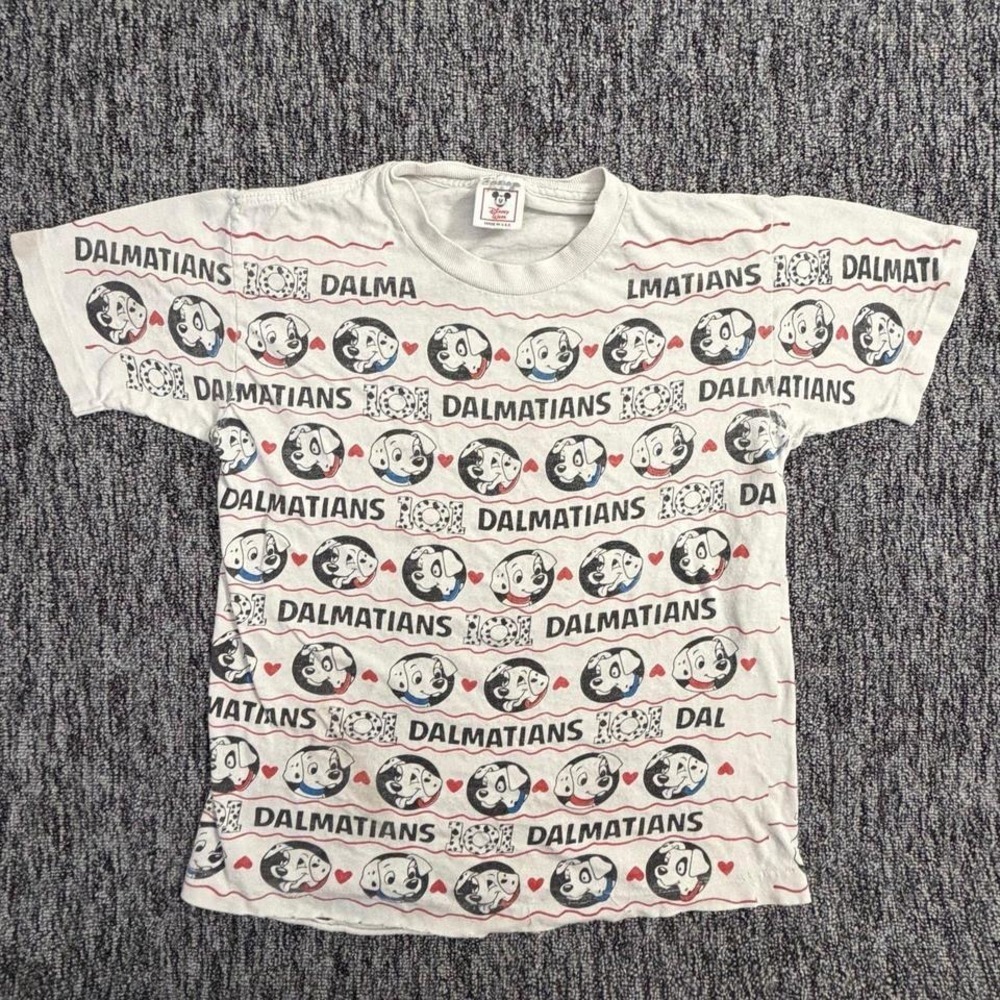 Vintage Disney 101 Dalmatians All Over Print T Shirt Made USA Cartoon Youth 4-6